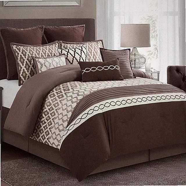 10 PIECE Bed In A Bag Comforter Set Bedding, Skirt, Shams, California King Brown
