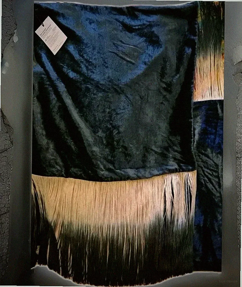 2- West Elm Blue Velvet Pillow Shams White Tie Dye Lace 12.5" Fringe