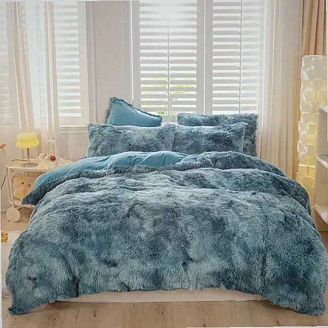 3pcs Tie Dye Plush Duvet Cover Pillowcase Soft Warm Bedding Set NO Sheet