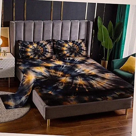 4 Pieces Bed Sheet Sets Size Abstract Bedding Sets with 16" Queen Dark Tie Dye