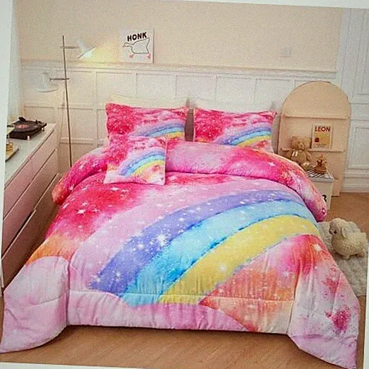 6 Pieces Rainbow Queen Size Bed in A Bag for Queen(6Pcs) Tie Dye Rainbow Pink