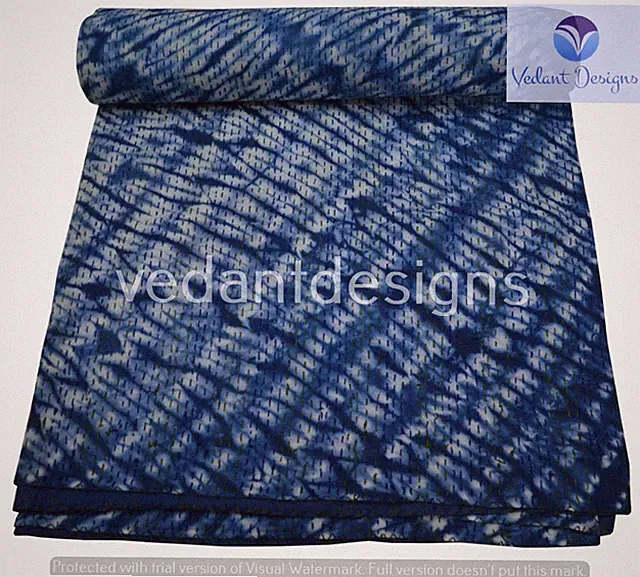 Blue Kantha Quilt Tie dye Gudri Handmade Twin Bedspreads Throw Ralli