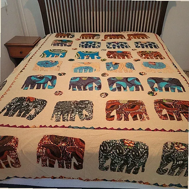 Boho elephant tiedye Hand sewn queen full blanket coverlet lightweight bedspread