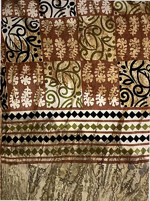 Boho Hippie Bedspread Throw. Repeat Block Pattern Warm Tones Full Queen 85x92