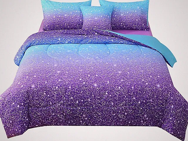 Comforter SetTwin Size,6-Piece Pocket Girl'sChildren'sBedding Set (Blue-Purple)