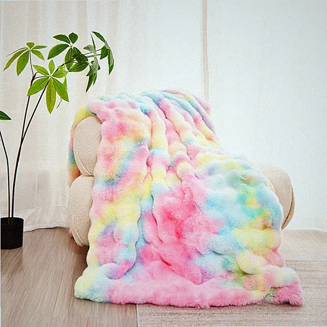 Faux Fur Throw Blanket Bubble Texture Plush Fuzzy Fleece Cozy Lightweight