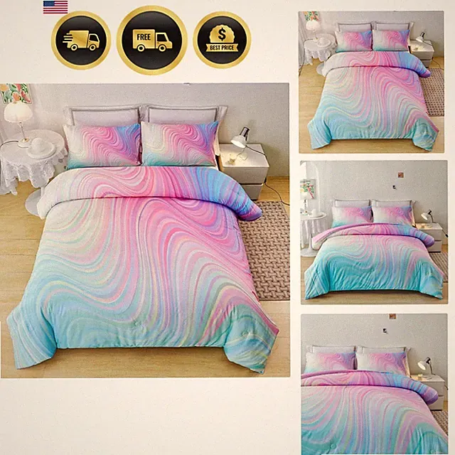 Girls Pink Comforter Twin,Pink Bedding Set for Girls,Tie Dye Comforter Set,Ki...