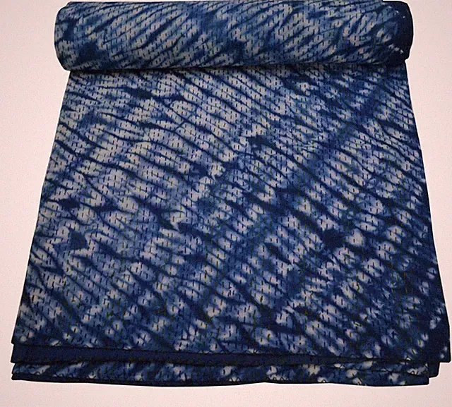 Indian Handmade Tie-Dye Print Kantha Quilt Reversible Bedspread Twin Cotton