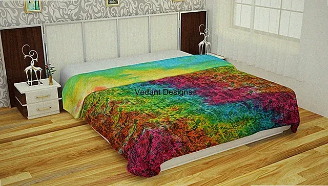Indian Queen Cotton Kantha Quilt Throw Blanket Tie Dye Print Blanket Bedspread