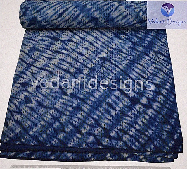 Indian Tie dye Queen/Double Kantha Handmade Quilt Cotton Bed Cover Throw