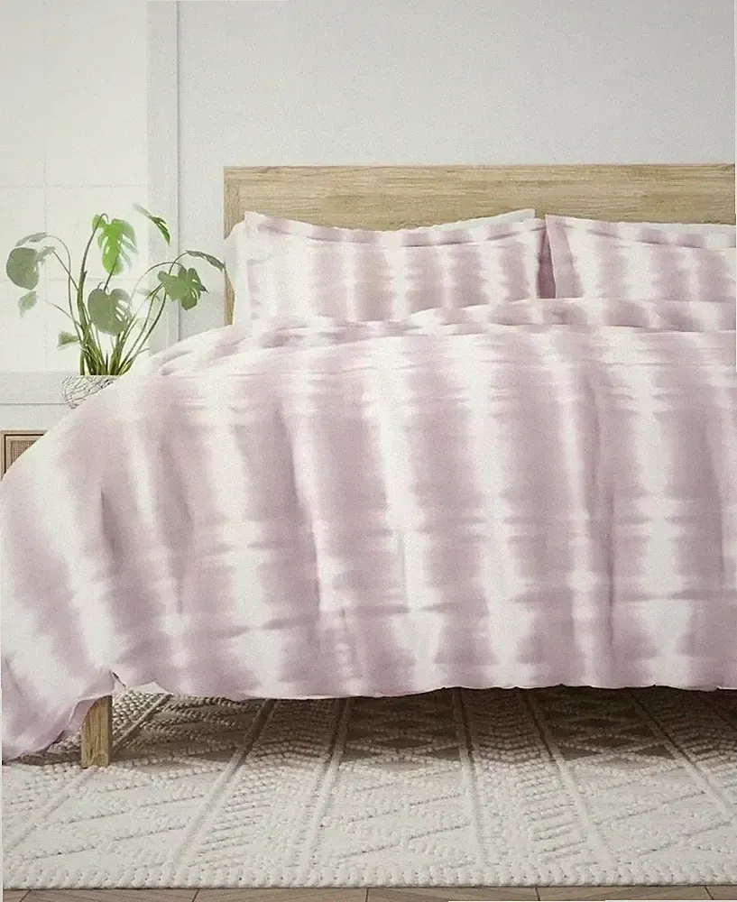 Kaycie Gray Linear Tie Dye 2-Piece Twin Iris Duvet Cover Set purple