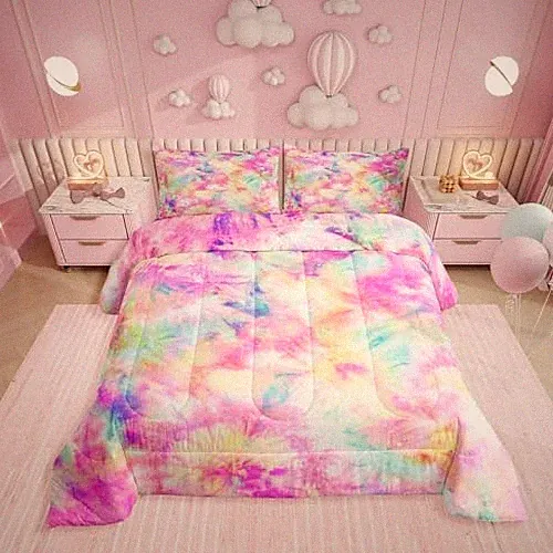Kids Tie Dye Comforter Set, Bohemian Batik Down Comforter Size, Full Multi 17