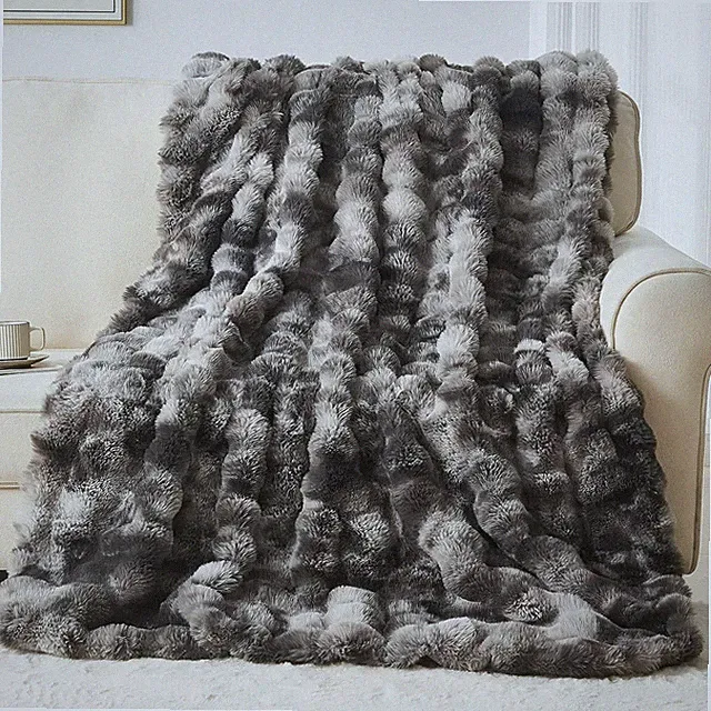 Lotus Karen Faux Fur Blanket Tie-Dye Dark Gray Twin Size - Big Bubble Rabbit