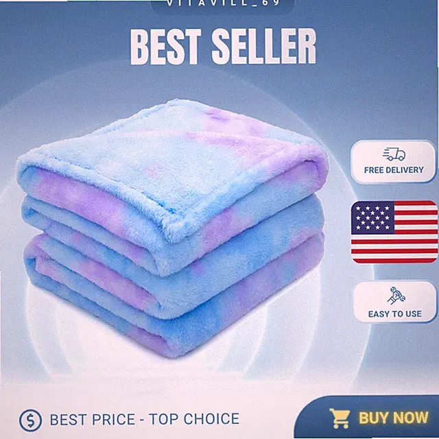 Luxurious Tie Dye Fleece Throw Blanket in Blue Purple, 50" x 40" - All Seasons