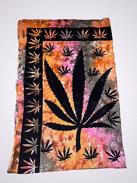 Marijuana Weed Tie Dye Twin Size Hippie Marijuana Leaf Bed Coverlet
