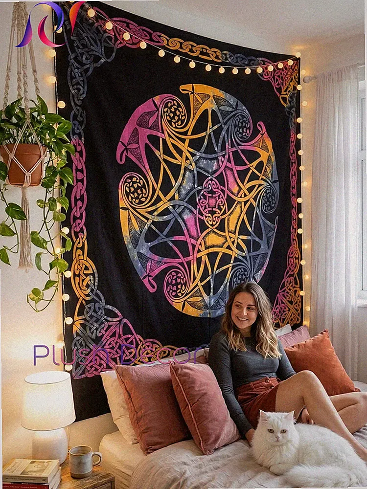 Multi Tie Dye Celtic tapestry Queen Bedspread Hippie Dorm Bohemian Sofa Throws
