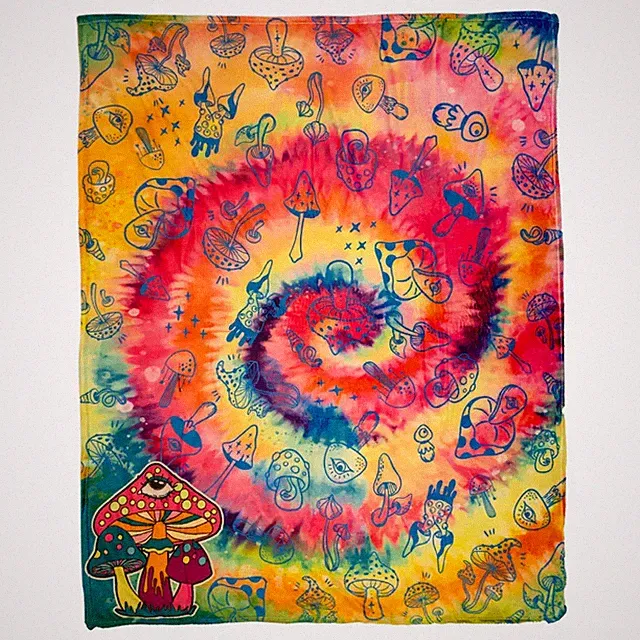 Mushroom Tie-Dye 50x60in Soft Plush Bed Sofa Rave Festival Trip Throw Blanket