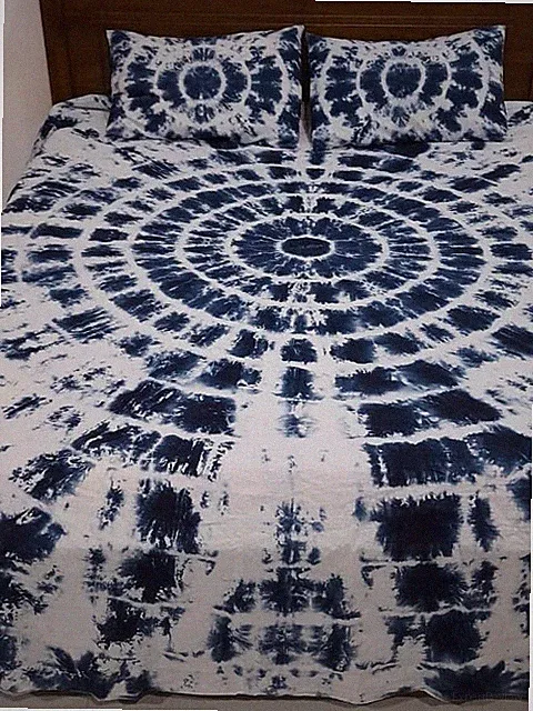 New 100% Thick Cotton Homemade tie dye Batik Bed Sheet with Two Pillow Covers