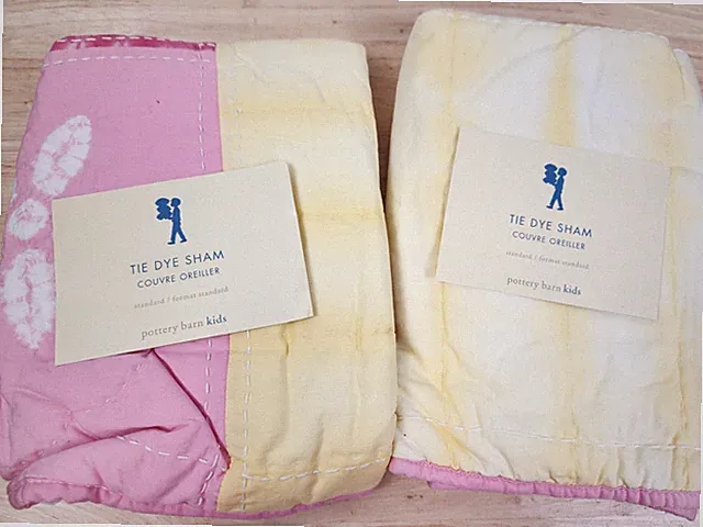 Pottery Barn Kids Tie Dye Quilted Pillow Shams Set of 2 NOS Boho Yellow Pink
