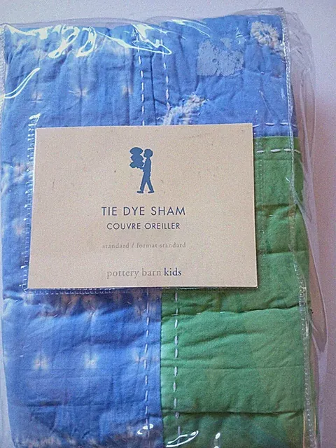 Pottery Barn Kids Tie Dye Standard Quilted Sham Coastal Blue & Green New in Pack