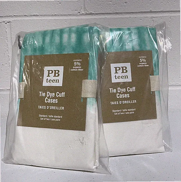 Pottery Barn Teen Tie Dye Cuff Pillowcases 2 Qty Standard Sets 100% Cotton Pool