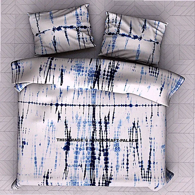 Queen Shibori Indigo Bedspread Tie Dye Cotton Bedding Throw With Pillow Covers