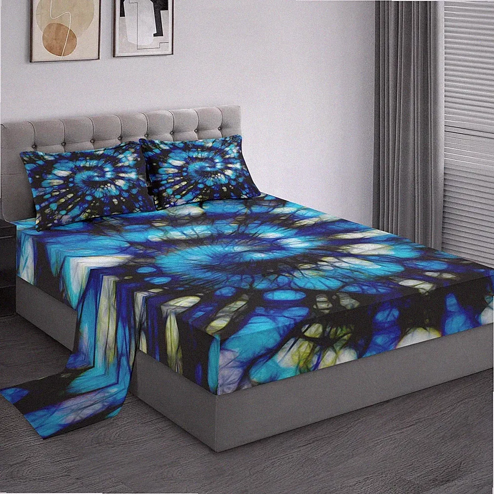 Queen Size Bed Sets, Tie Dye Psychedelic Soft Microfiber 4 Pcs Bedding Sets f...