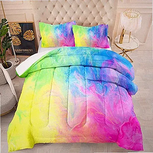 Rainbow Girls Comforter Set Tie Dye Kids Bedding Set Size 3Pcs Full Rainbow 1