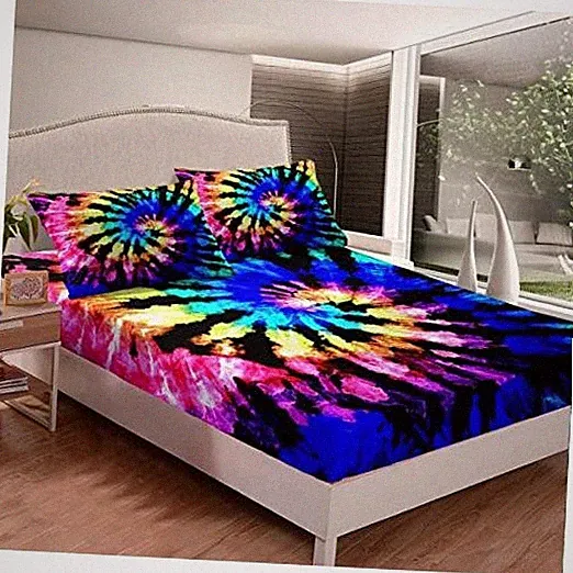 Tie Dye Bed Sheets Boho Psychedelic Sheet Set Colorful Rainbow Twin Multi 1