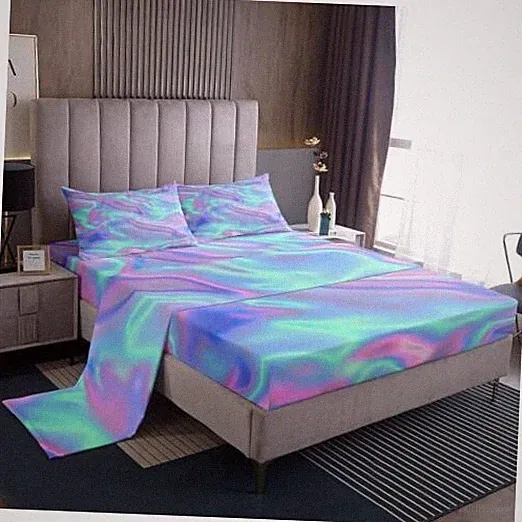 Tie Dye Bed Sheets Colorful Print Sheet Set, Psychedelic Luxury Queen Multi 5