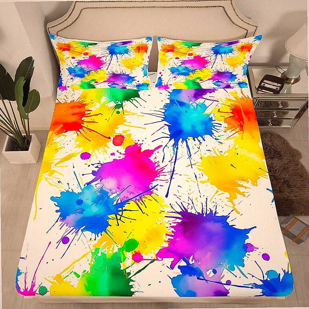 Tie Dye Bedding Set Hippie Tie Dye Bed Sheet Set for Adult Colorful Rainbow S...