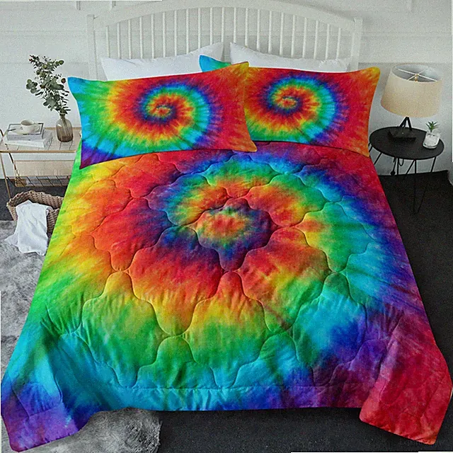 Tie Dye Comforter Set 3 Pieces Soft Boho Colorful Bedding Quilt Set