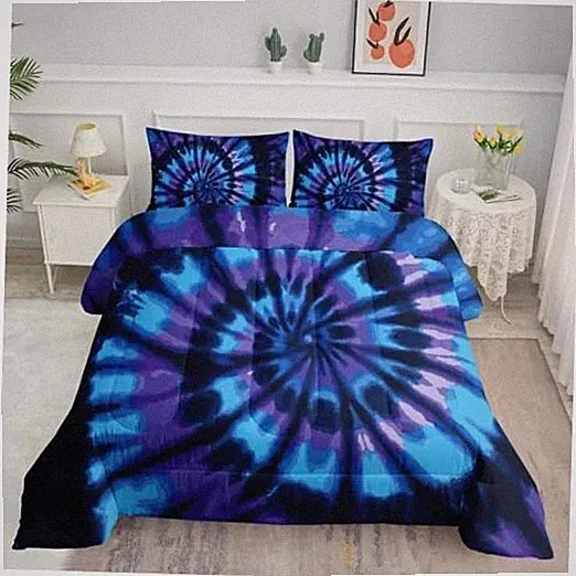 Tie Dye Comforter Set Blue Spiral Printed Pattern Twin 68x86inches Tie Dye Blue