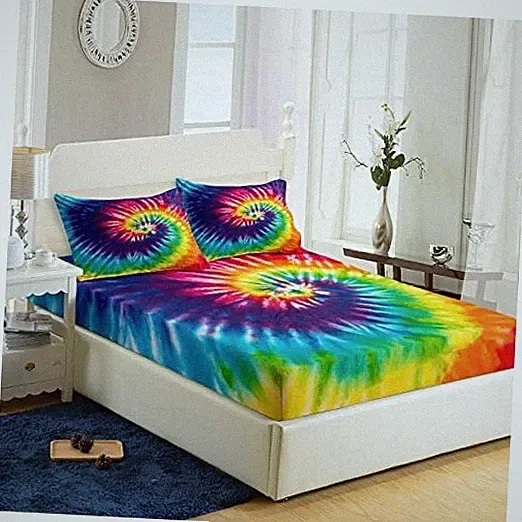 Tie Dye Fitted Sheet Size, Superior Colorful Rainbow Bed Full Fitted Sheet833