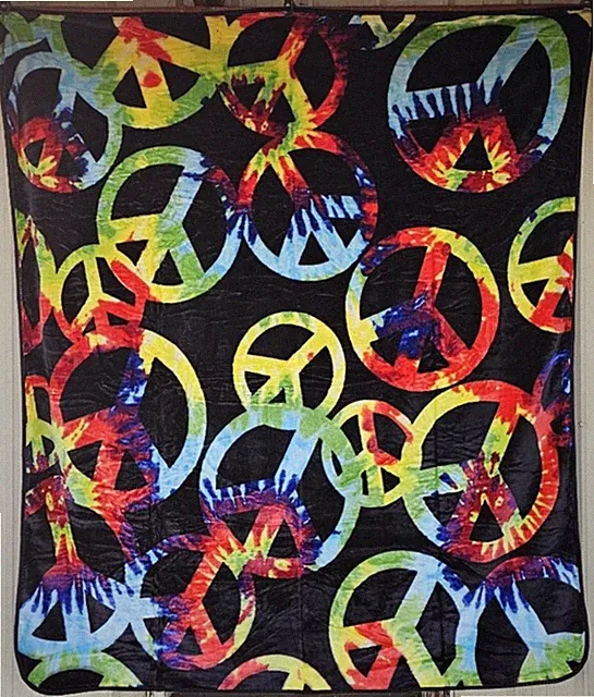 TIE DYE PEACE SIGN SIGNS LOVE QUEEN SIZE BLANKET BEDSPREAD