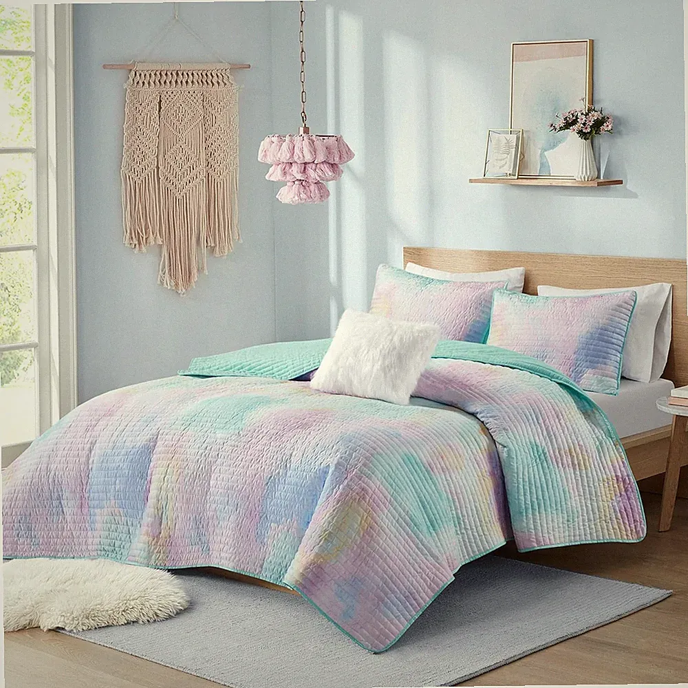 Twin Quilt Set Boho Quilt Set, Watercolor Tie-Dye Coverlet Set, Casual & Trendy