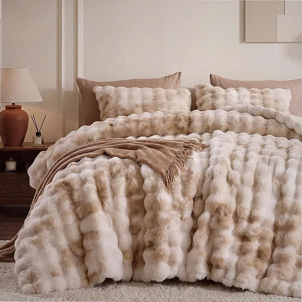 Ultra Plush Tie-Dye Beige King Comforter Set with 2 Pillowcases