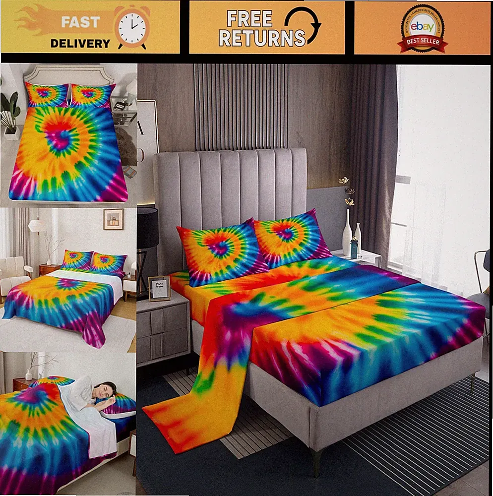 Ultra Soft Tie Dye Twin Sheet Set - Colorful Boho Bedding for Kids & Teens