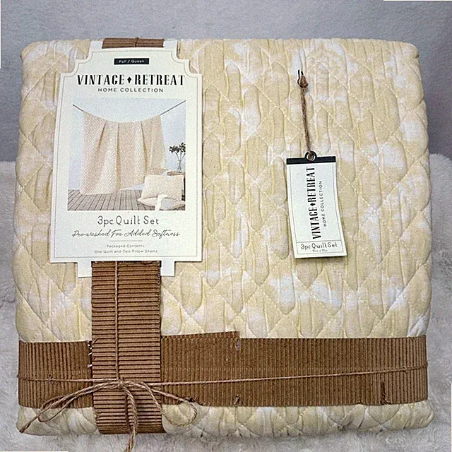 Vintage Retreat Quilt Set Full/Queen Yellow New 3pc Isella Sunlight Tie Dye