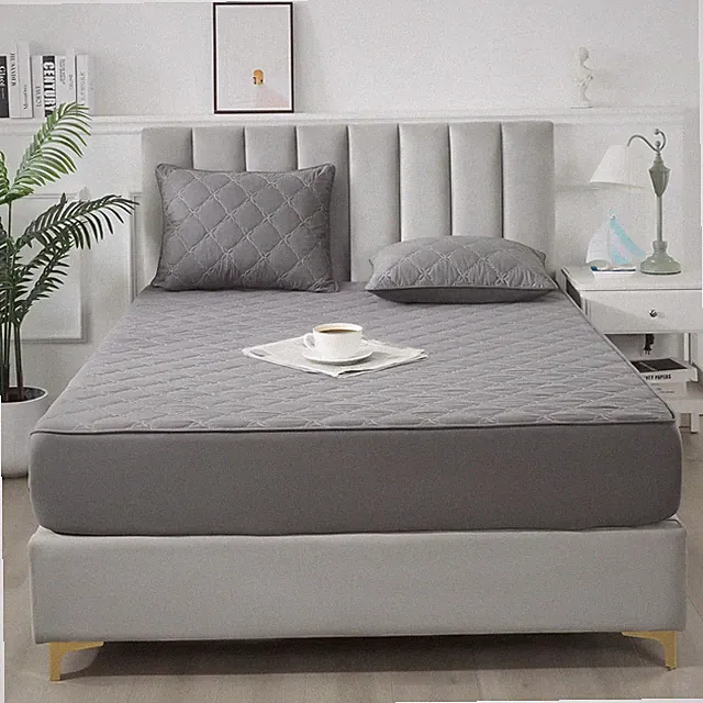 Waterproof Mattress Protector Fitted Sheet Style Machine Washable Queen Gray