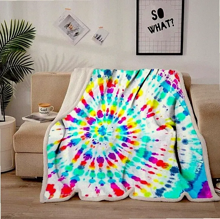 YANR Rainbow Tie Dye Blankets and Throws Spiral Psychedelic Pattern Boho Sherpa